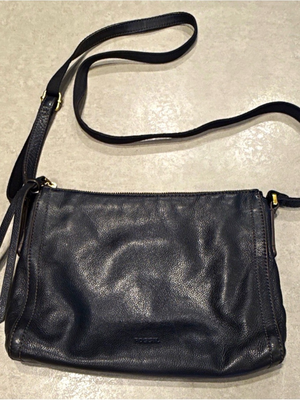 Fossil Emma East West Crossbody Bag Black Leather Gold Hardware Purse